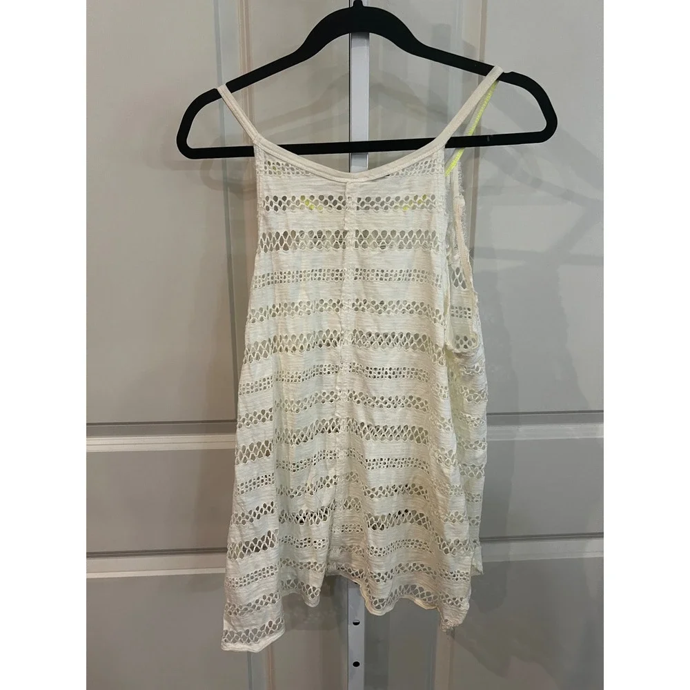 Free People We The Free Ivory Crochet Knit Tank Top Distressed Boho Neon Medium